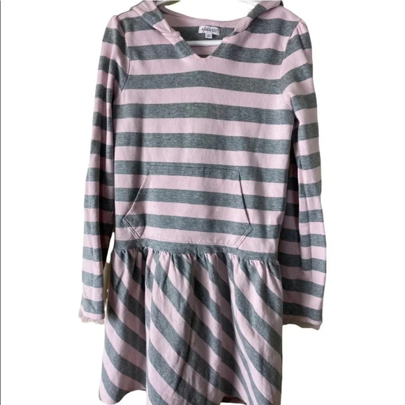 FABKIDS EUC GIRLS PINK GRAY HOODED HODDIE WINTER FALL DRESSES TOPS SIZE M 6 7 - Picture 1 of 4
